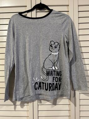 Justice Grey Long-Sleeve Tee with Cat Graphic Juniors XL (18-20)